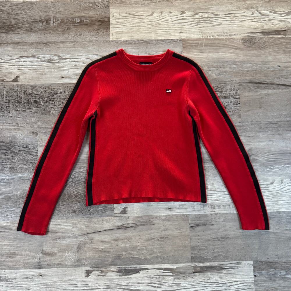 Vintage 90s Polo Ralph Lauren Red Cotton Knit Sweater Y2K Sporty Preppy Fall M